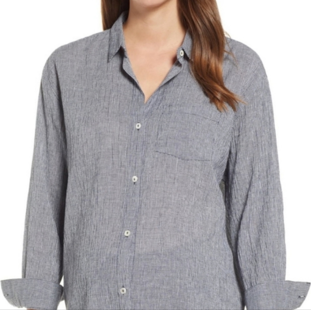 Hatch Maternity Blue Gauze Boyfriend button down